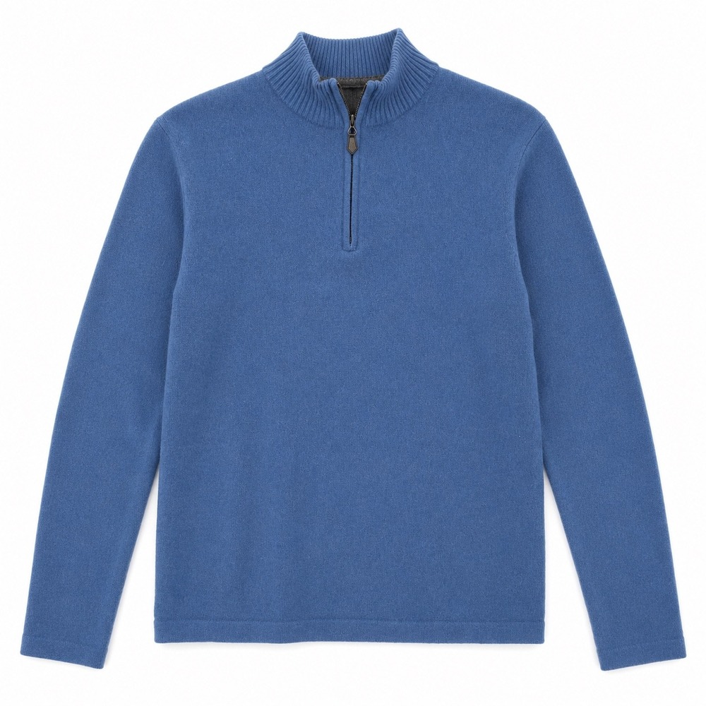 Grayson & Dunn Cashmere 1/4 Zip Sweater Mens Size M Blue Mock Neck Pullover